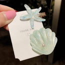 2pcs/set Korean Sea Star Shell Hairpins Women Irregular Hair Clips (Green) Newly