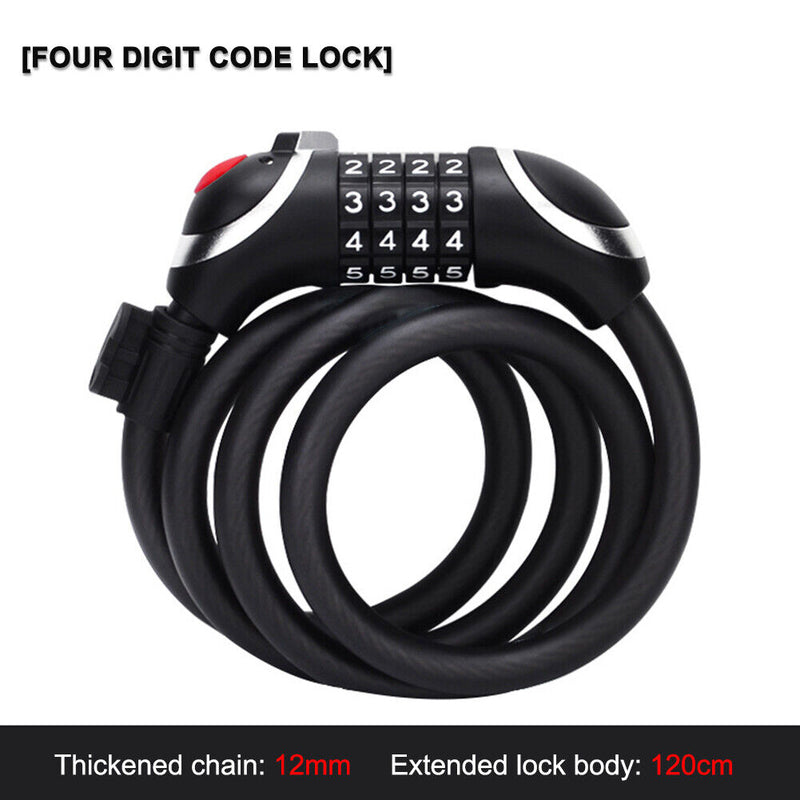 4 Digit Combination Password Lock Anti-theft MTB Road Bike Locks (1.2m) Newly