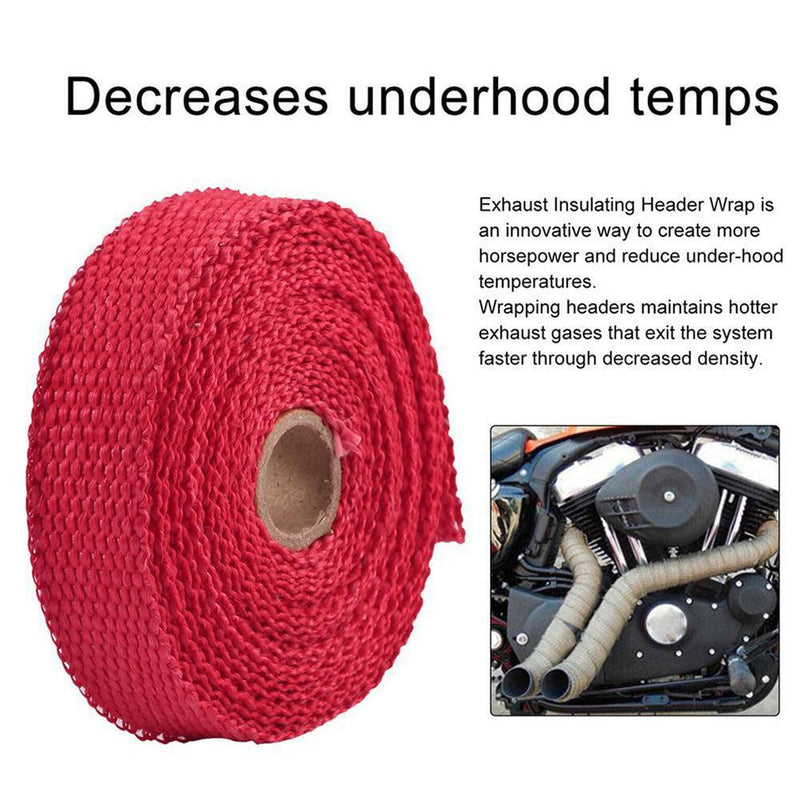 5m Thermal Exhaust Pipe Wrap Heat Resistant Cloth for Car Motorcycle (Red) Newly