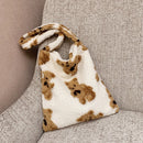Women Plush Bear Pattern Shoulder Bag Winter Large Crossbody Bag (White)