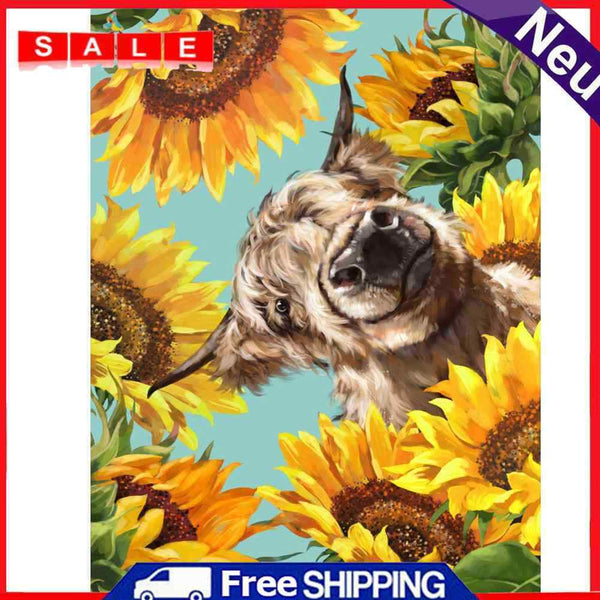Diamond Painting Sunflower Cow Full Round Drill Picture of Rhinestone DIY Kit