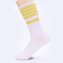 Anti-slip Sports Socks Women Men Cycling Calf Length Socks (Yellow Stripe)
