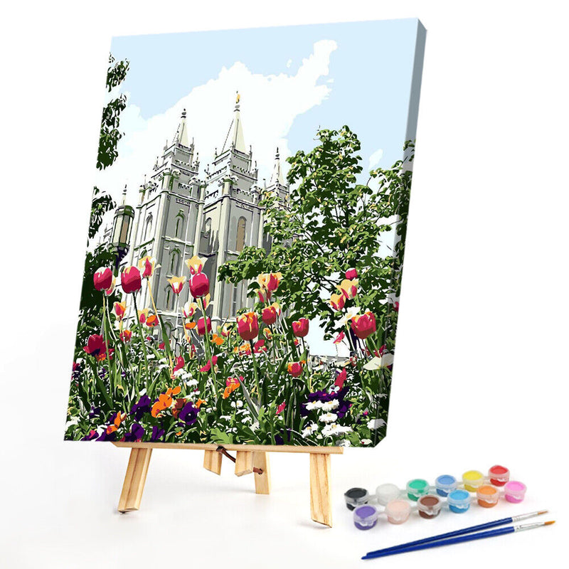 Garden Castle Oil Paint By Numbers DIY Handpainted on Canvas Wall Art Picture