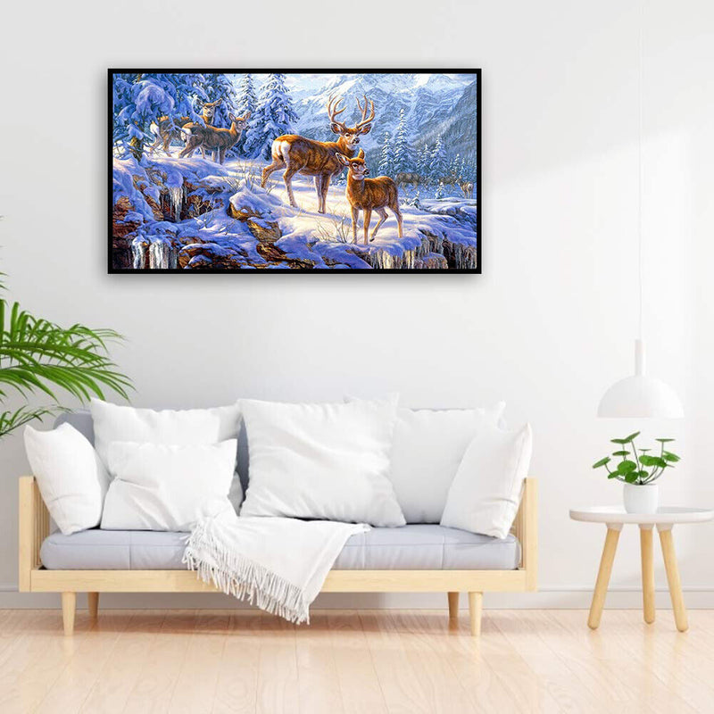 Full Drill Round Diamond Painting Kit DIY 5D Mosaic Snow Deer Rhinestone Picture
