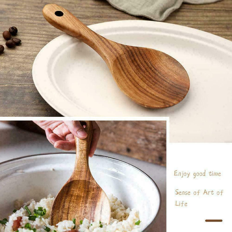 Teak Rice Spoon Set Cooking Spatula Scoop Kitchen Utensils Handle Hot I5U3