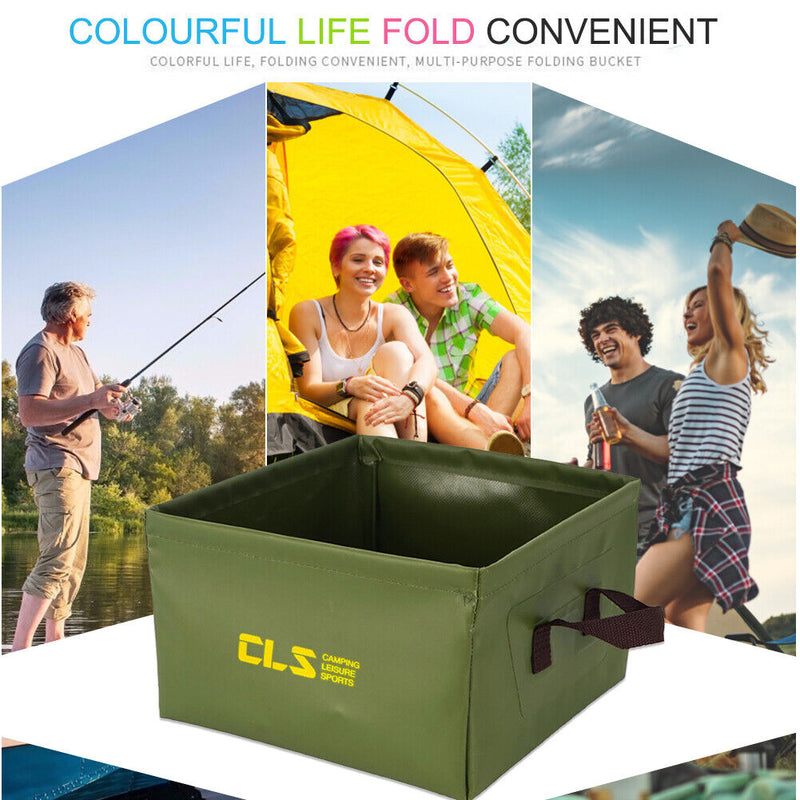 Outdoor Folding Basin Water Bucket Camping Fishing Washing Tub (Army Green)
