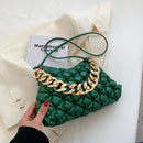 Fashion Pleated Women Shoulder Handbags Chain PU Leather Messenger Clutch Bag