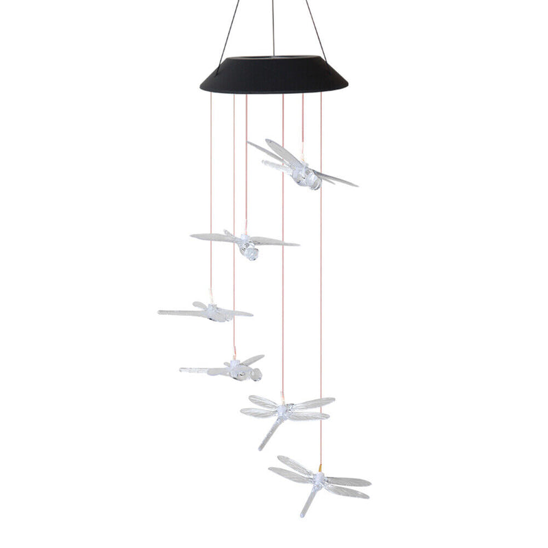 Waterproof Wind Chime Solar Power Lamp Color Changing Dragonfly Pendant Lig