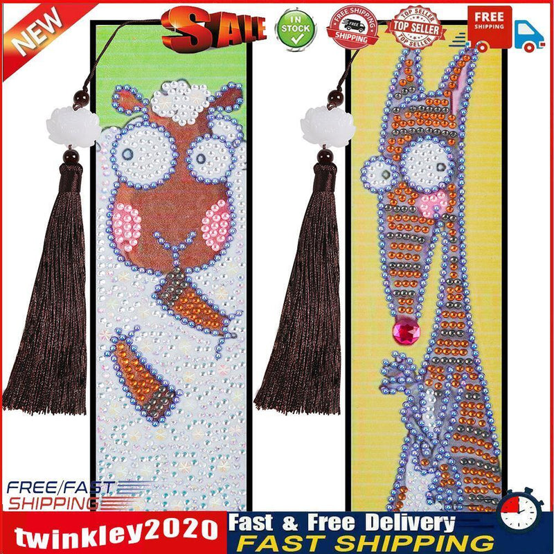 2pcs Special Shaped Drill Diamond Leather Tassel Bookmark DIY Art (SQ13) Newly