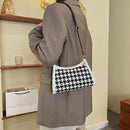 Female Fluffy Houndstooth Shoulder Bag Women Zipper Casual Clutch Bag Handbag