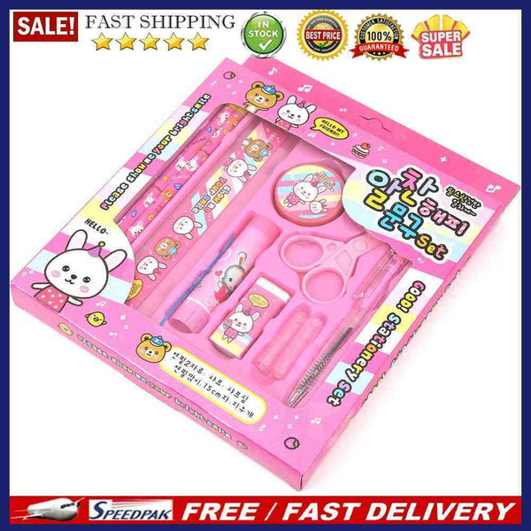 9pcs Cartoon Cute Pencil Sharpener Scissor Earser Children Supply Stationery