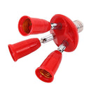 3 in 1 E27 to E27 Lamp Base Socket Splitter LED Light Bulb Holder (Red) Newly