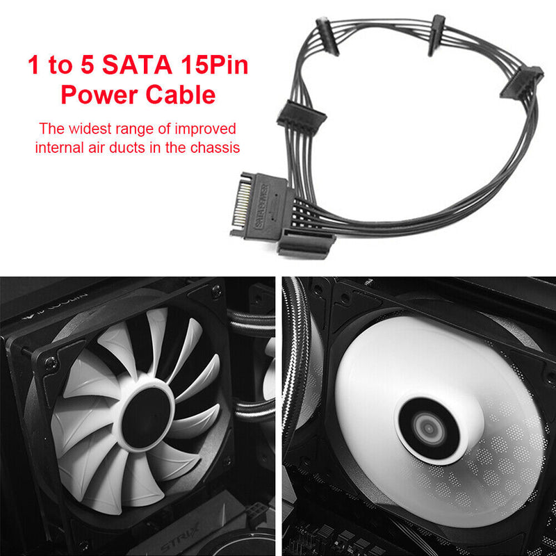 SATA 15Pin 1 to 5 Port Female Hard Drive Power Cord Extension Cable SATA Adapter