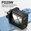 25W QC3.0+PD Dual Port Type-C Phone Fast Charger Charge Adapter (UK Black) Newly