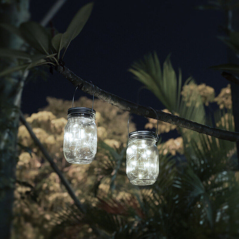 6x Solar Mason Jar Lights Hanging Bottle Lamp Garden Decor (White 20LED) Newly