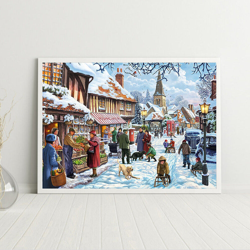 Oil Paint By Numbers Winter Street Frameless Picture Craft Kit for Living Room
