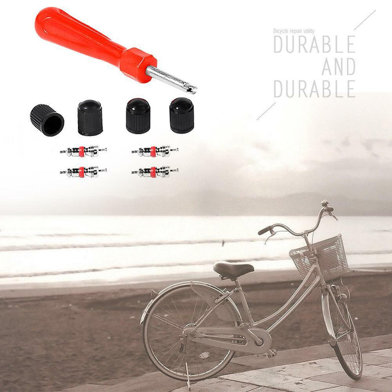 4 Valve Cores+4 Valve Caps+1 Valve Stem Screwdriver Tire Repair Tools Kit