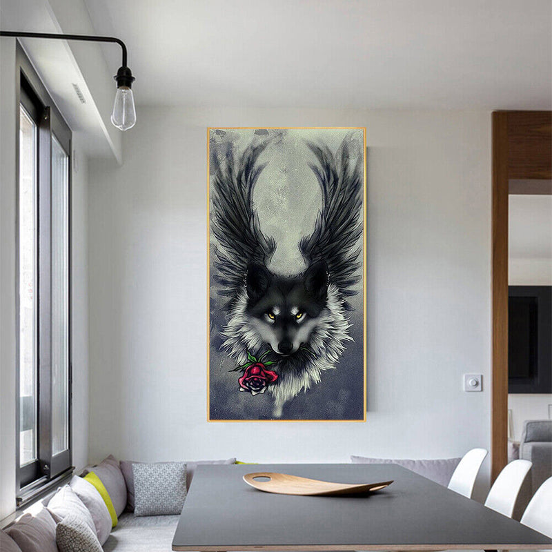 5D DIY Full Drill Round Shape Wing Wolf Rhinestone Diamond Drawing Home Decor