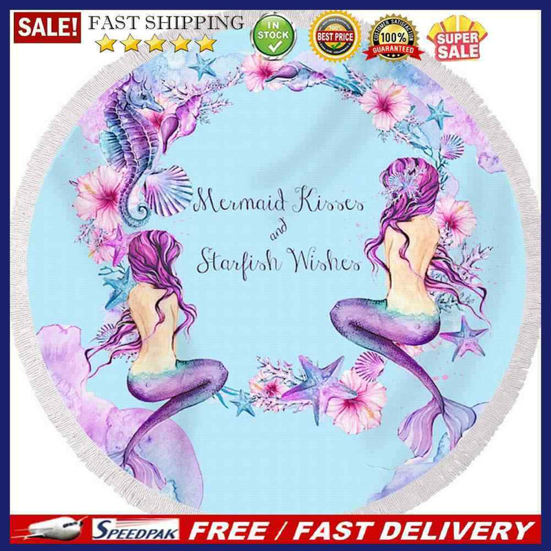 Flower Printed Beach Towel Round Tassel Ethnic Style Blanket Picnic Mat