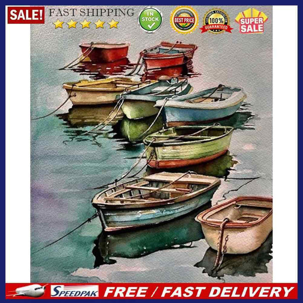 DIY Digital Picture Colorful Boats Frameless Oil Painting By Number Handicr