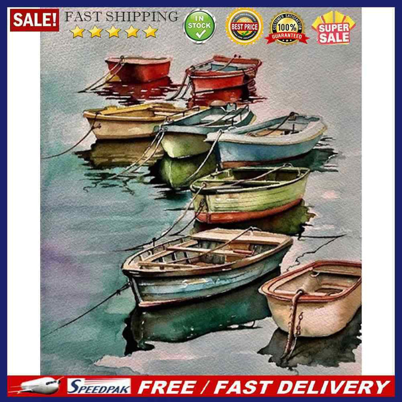 DIY Digital Picture Colorful Boats Frameless Oil Painting By Number Handicr