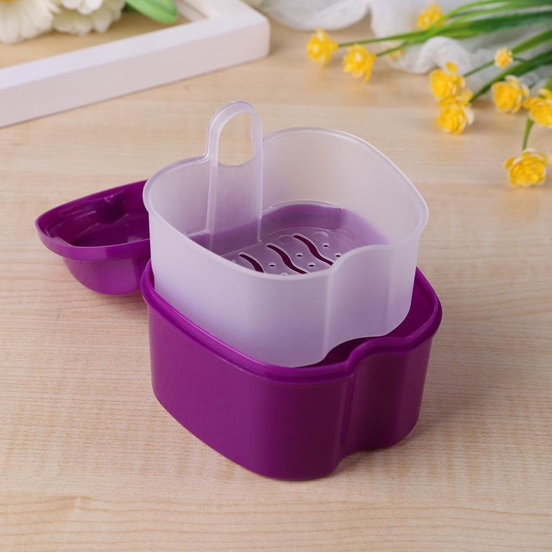 Dental False Teeth Storage Box w/Hanging Net Container Organizer (Purple)