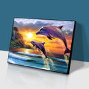 16x12 inch Full Round Diamond Painting Sunset Dolphin Mosaic Rhinestone Picture