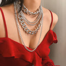 Hip Hop Jewelry Women Pendant Necklace Thick Curb Chain Punk Choker Multi-layer