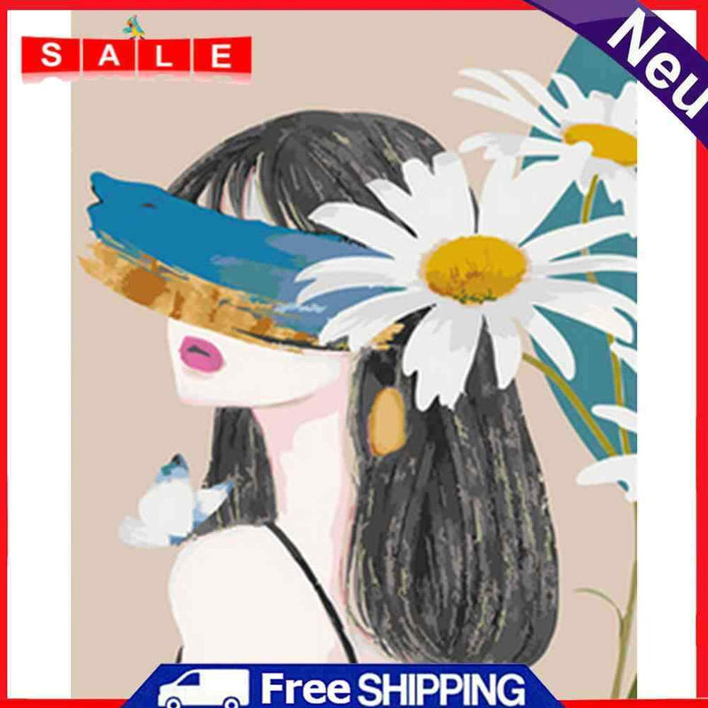 Frameless Girl with Flower Oil Paint By Numbers DIY Acrylic Handmade Handicraft