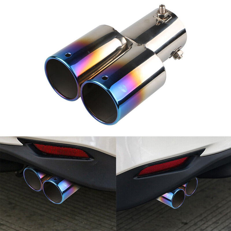 Dual Outlet Burnt Blue Car Car Exhaust Tip Stainless Steel Muffler Universal
