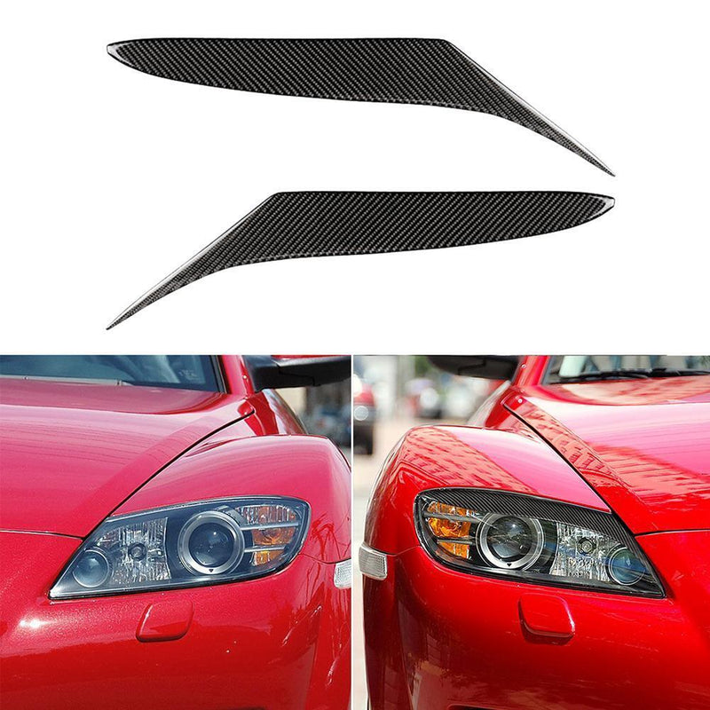 1 Pair Carbon Fiber Headlight Eyebrows Eyelids Cover Trim for Mazda RX-8 04