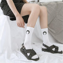 and White Hip-hop Women Moon Pattern Stockings Japanese Fashion Cotton  Socks