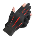 Breathable Anti-Slip Women Men Two Finer Cut Fishing Cycling Gloves (Red)