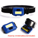 3 Modes Strong LED COB 3 Headlights Outdoor Camping Mini Flashlight (Blue) Newly