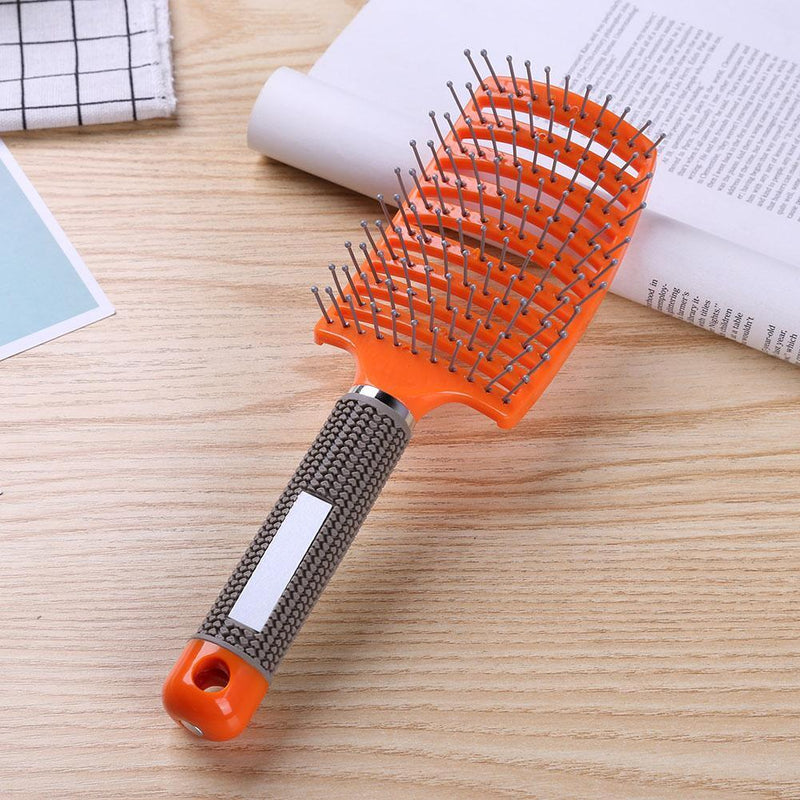 Pro Anti-Static Scalp Massager Hair Brush Curved Row Hairstyle Comb (Orange