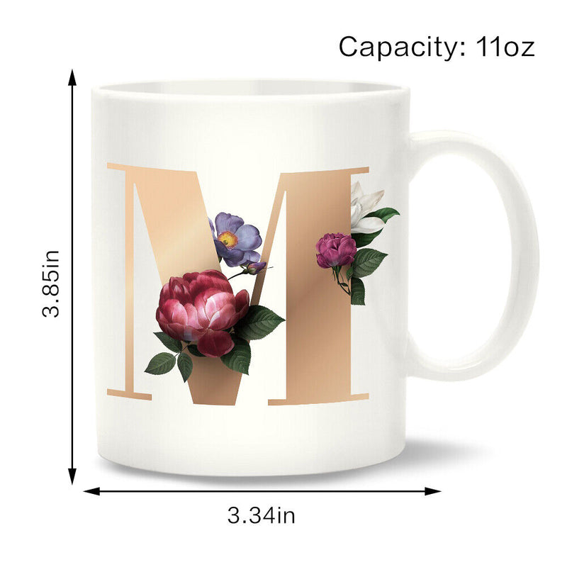 Funny Creative Ceramic Coffee Mugs with Flower Letter M Friends Ideal Gifts