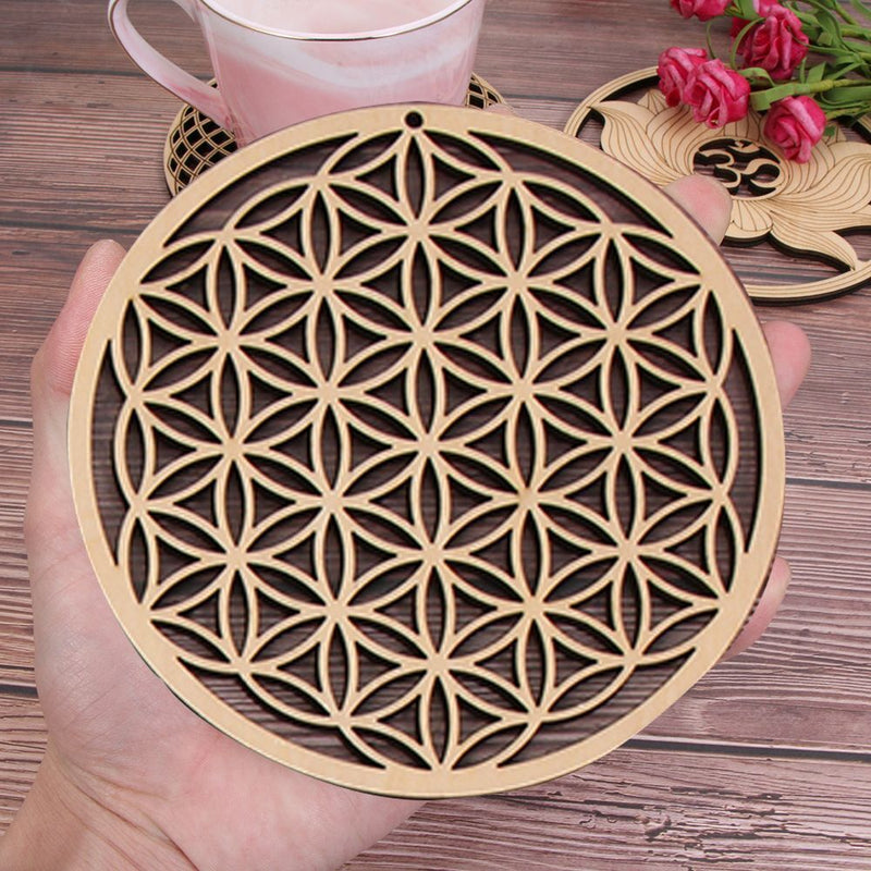 Wooden Wall Sign Slice Wood Base Flower Of Life Energy Mat Flower of Life Shape