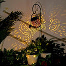 LED Solar Kettle Light Wrought Iron Hollow Flower Water Can Fairy Lamp (B)