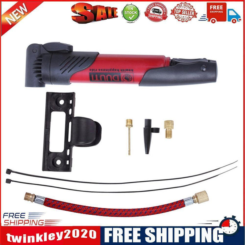 Bike Tyre Tire Air Pump Mini Portable Cycling Pump Tools Set (Red)