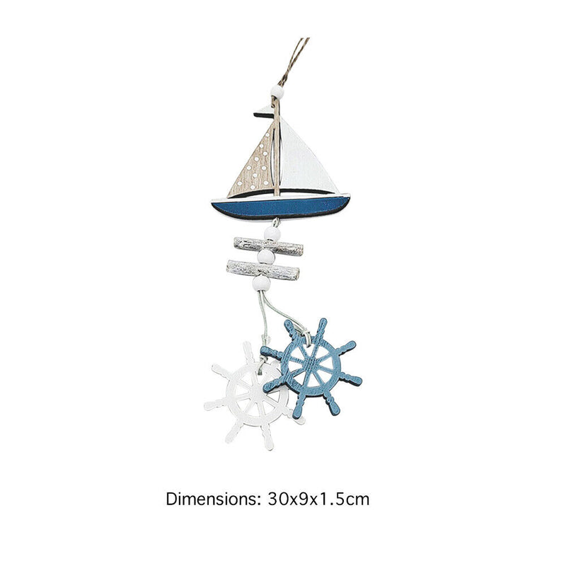 Ocean Wooden Hanging Ornaments Ship Fish Oceanic Series Craft Pendant (B) Newly