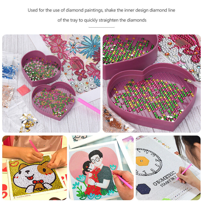 5D DIY Diamond Painting Tray Plastic Heart Shape Drill Plate (Light Purple)