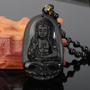 Fashion Lucky Blessing Black Amulet Buddha Pendant Necklace Carving Obsidian