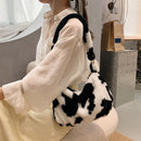 Women Faux Fur Cow Handbags Zipper Small Square Shoulder Bag (Cow)