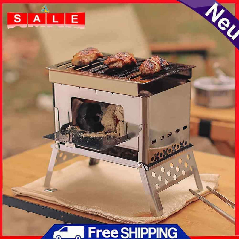 Stove Stainless Steel Wood Stove Detachable for Picnic BBQ Mini Portable Camping