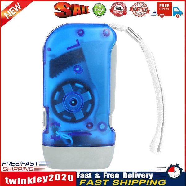 LED Hand Pressing Dynamo Flashlight Lamp Portable Hand Crank Torch (Blue) Newly