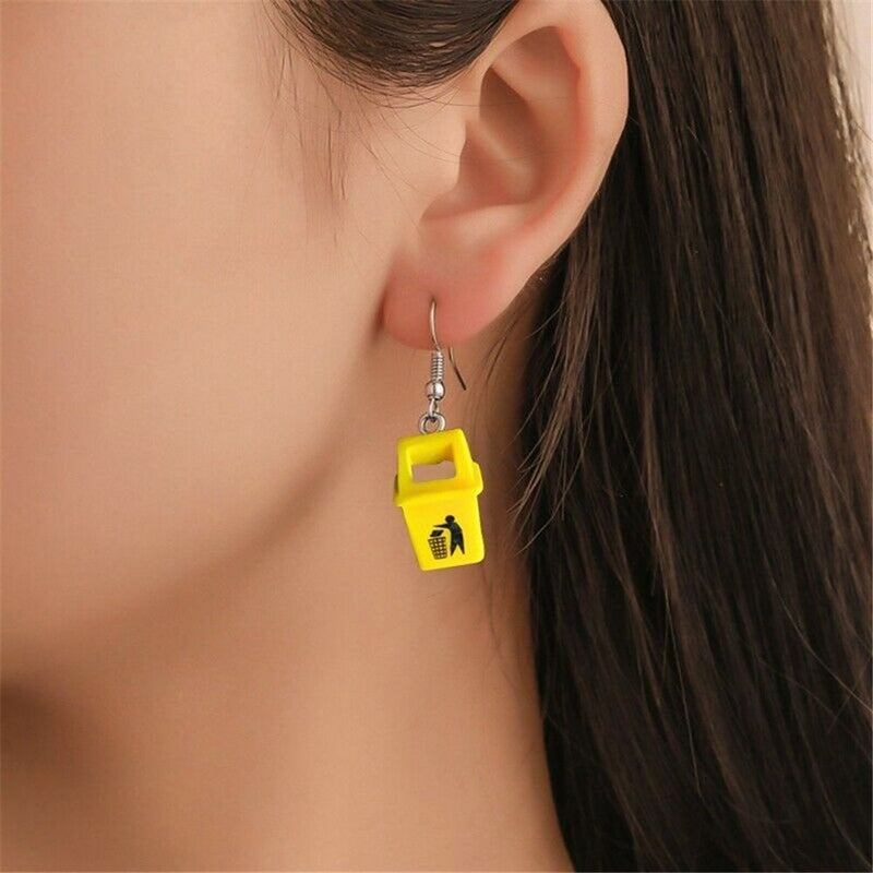 Ear Stud Creative Stud Earrings Drop Earrings Yellow Trash Can Earrings Dangle