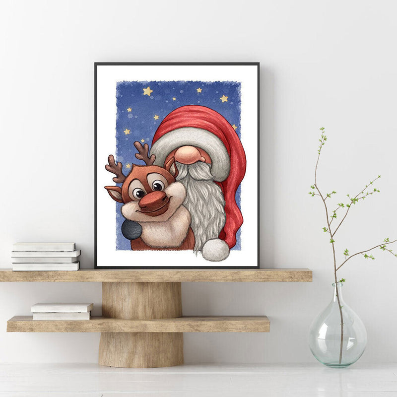 Cartoon Santa Elk Oil Paint By Numbers Kits DIY Handpainted on Canvas Art