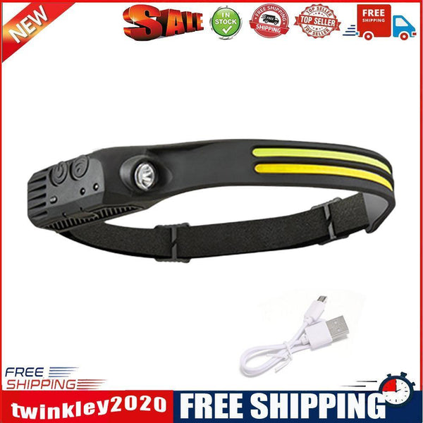 COB LED Sensor Headlight Flashlight USB Outdoor Camping Strong (B Yellow)