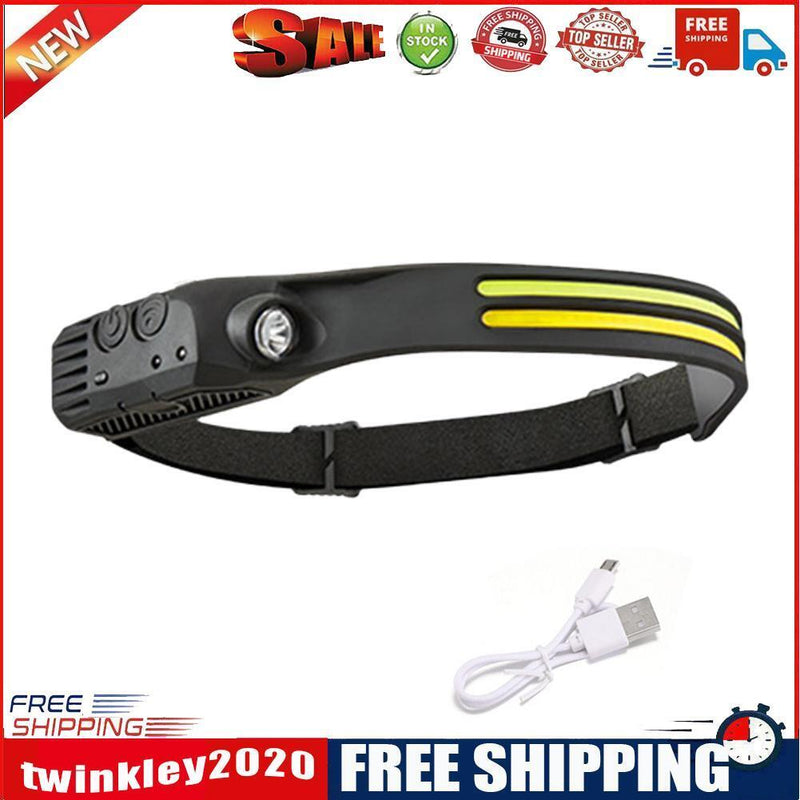 COB LED Sensor Headlight Flashlight USB Outdoor Camping Strong (B Yellow)