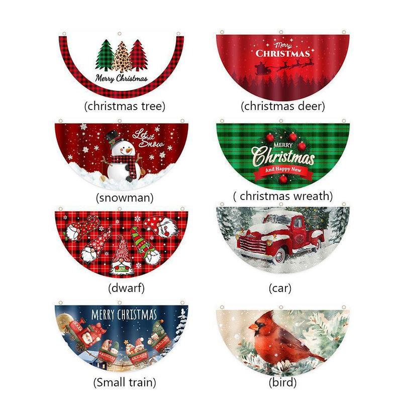 Christmas Half Fan Flag Fan-shaped Bunting Outdoor Xmas Decoration Gift (Wreath)